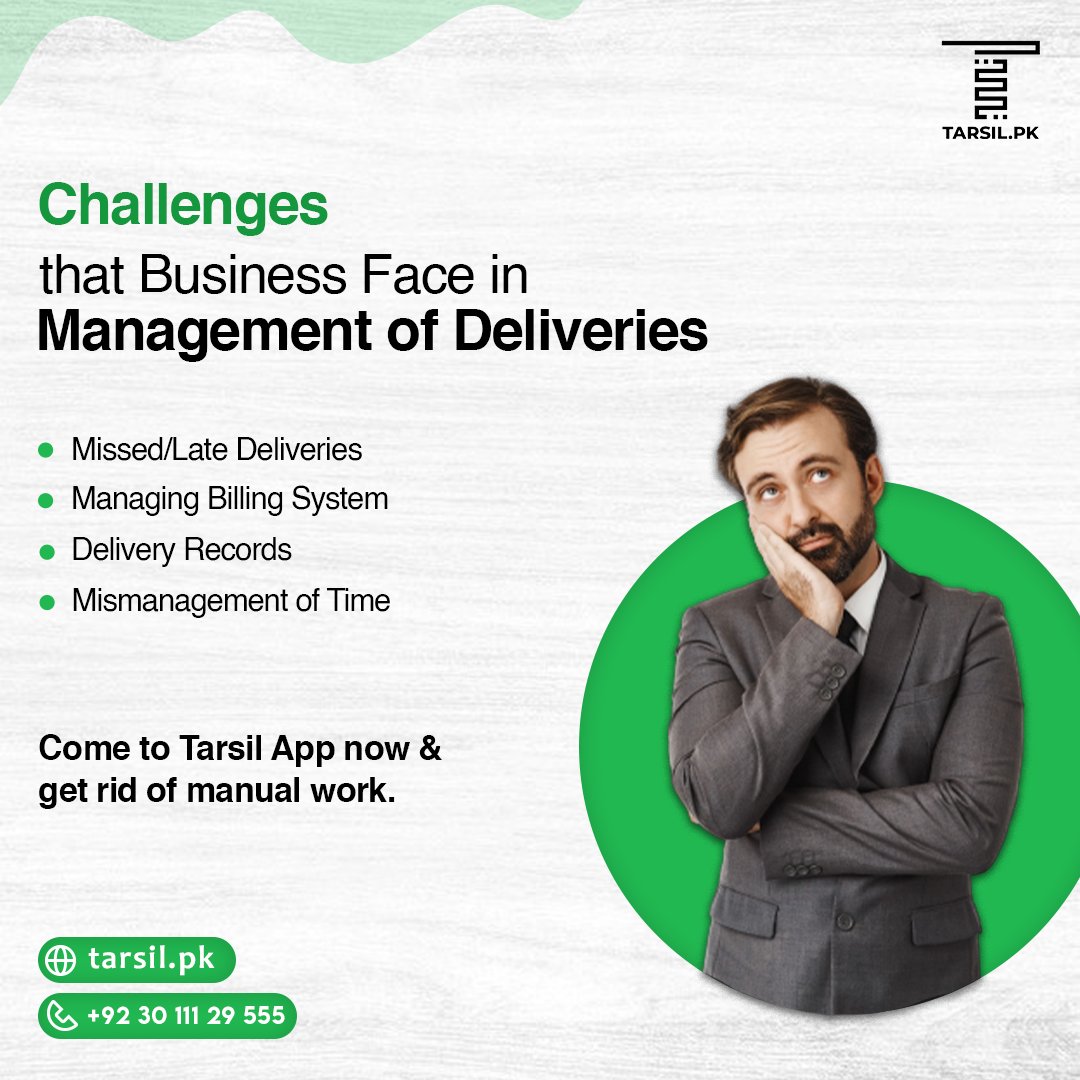 TarsilOfficial's tweet photo. Addressing business challenges head-on!From missed/late deliveries to billing system woes, Tarsil App has you covered.📦📲
#DeliveryManagement #BusinessSolutions #TarsilApp #tarsilpakistan #tarsilsoftware #waterdeliverysoftware #ipssoftware #DeliveryChallenges #BusinessManagement https://t.co/t4fEqj7JYY
