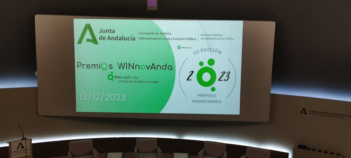 Todo preparado para celebrar el talento en la @AndaluciaJunta. Hoy en el aulario del @IAAPJunta celebramos la III edición de los premios #WINNovAnda2023. Con talento e #innovación ganamos todo@s.