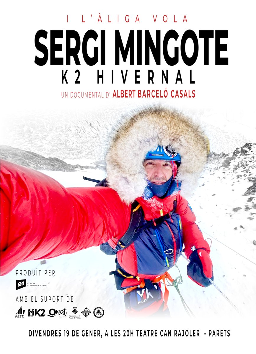 📽️ Un documental dirigit per Albert Barceló portarà a la pantalla a partir del mes de gener l'última expedició del desaparegut, Sergi Mingote. L'estrena serà el 19 de gener a Parets del Vallès ➕ INFO ➡️tuit.cat/9Kc99 #sentlamuntanya #sommuntanya #somcultura