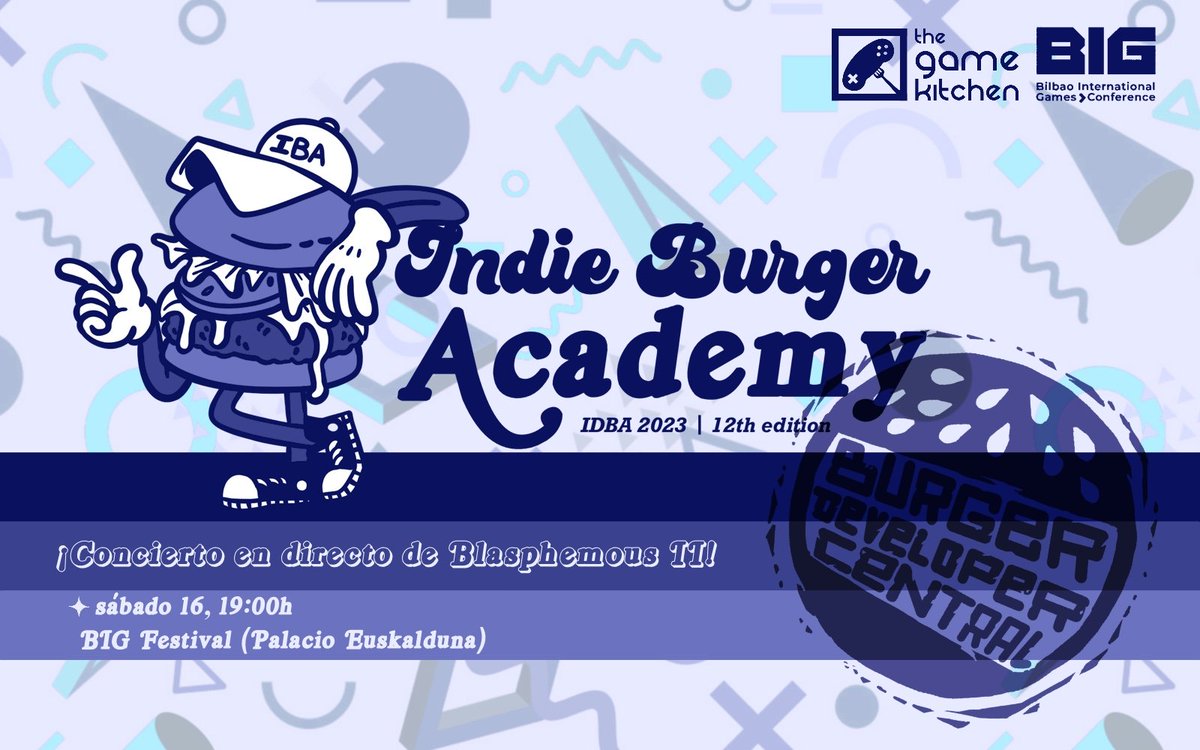 🚨Atención 🚨 🍔 La presentación de la prestigiosa Indie Burger Academy y sus Awards arrancará con un... 🎶Concierto de Blasphemous II a partir de las 19h, cortesía de @TheGameKitchen 🎥Todo se podrá seguir por streaming a través de los canales de @bilbaogamesconf