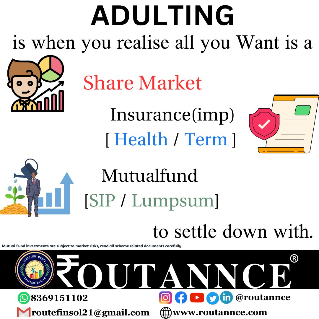 You know... what you want in your life🤔
#adultlife #realise #want #sharemarket #insurance #health #term #IMP #mutualfund #sip #lumpsum  #settle #financialfreedom #financeworld #financement #financegoals #financeimportance #wealth #wealthyhabits #wealthymindset #wealthyliving