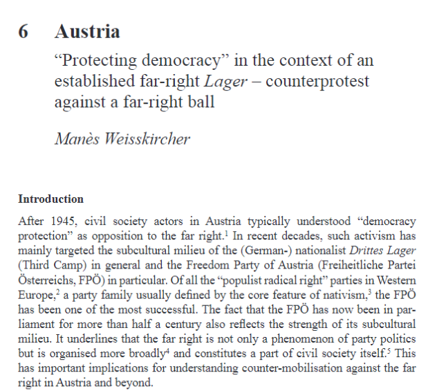 A new end-of-the-year publication! 📚 #OpenAccess For anyone interested in the question of counter-protest and the responses to the far right, please check out my chapter on Austria in an insightful new volume on 'Civil Democracy Protection'. 🪧 ➡️ taylorfrancis.com/chapters/oa-ed…