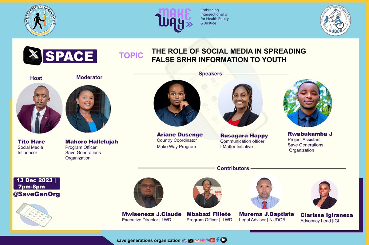 Hello Fam 💥💥I invite you all to Attend Our Space that has a special topic “THE ROLE OF SOCIAL MEDIA IN SPREADING FALSE SEXUAL REPRODUCTIVE HEALTH and RIGHT INFORMATION TO YOUTH “ x.com/i/spaces/1YqKD…   
For more information please Don’t miss 🔥🔥Turigiramo Byinshi kandi