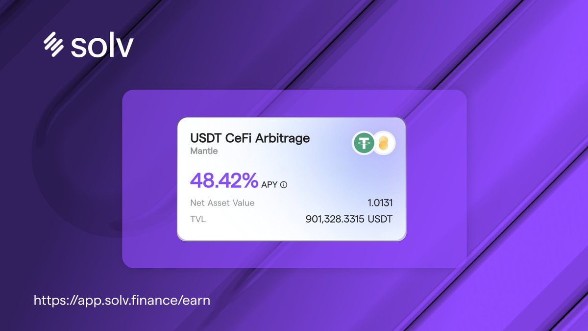 Update: USDT CeFi Arbitrage Vault - the private beta is Live on Solv

📍: app.solv.finance/earn/open-fund…

As the first Multi-Strategy Vault that incorporates various single-strategy vaults, initial testing outcomes are promising indeed - exceeding 48% APY already.

During this beta