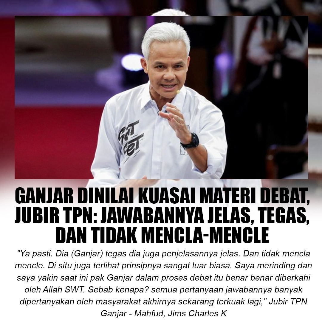 TPN Yakin Ganjar-Mahfud Unggul Di Debat Perdana
Ganjar Unggul Debat
Debat C3rdas