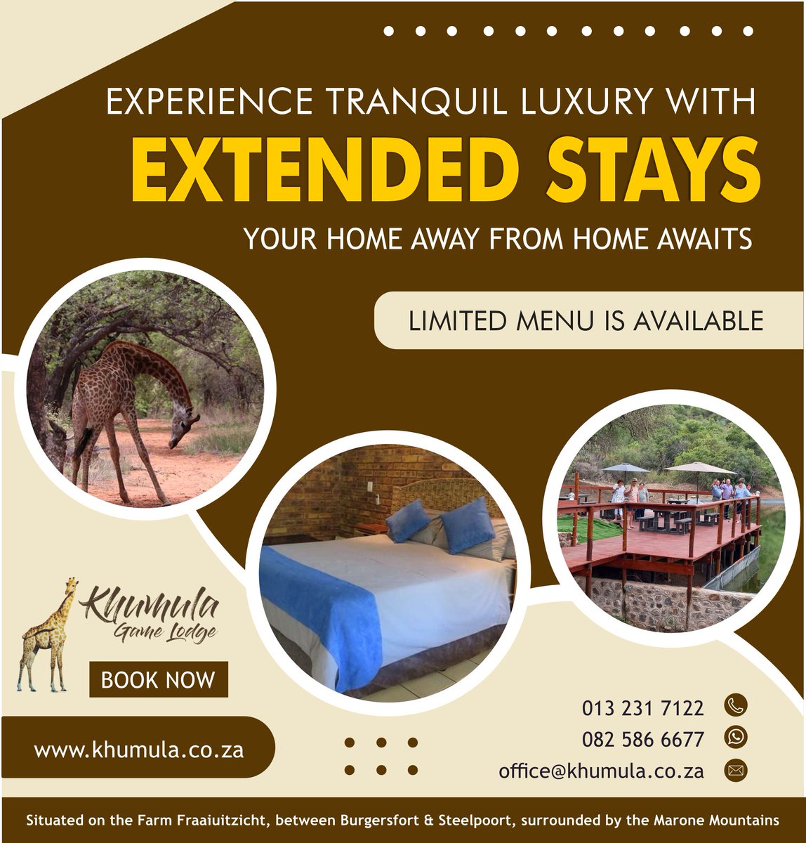 Step into a realm of comfort and convenience with our Extended Stay options at Khumula Lodge, now featuring complimentary lunch packs.

Web: khumula.co.za

#KhumulaLodge #LongTermAccommodation #LunchPacks #ComfortAndConvenience #YourHomeAwayFromHome #ExtendedStays