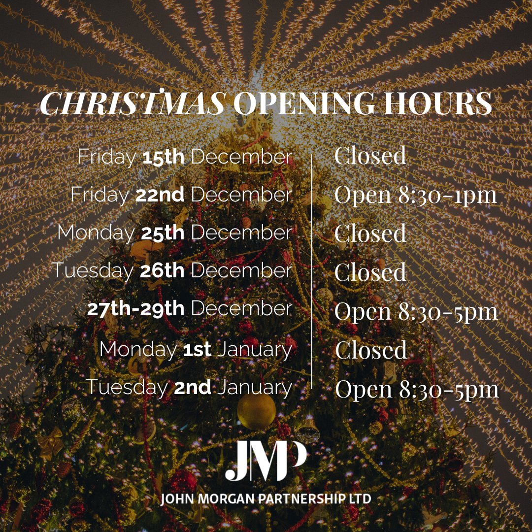 Our opening hours over the festive period🎄

If you are a client of JMP and you need to make a claim over the Christmas period, don’t fear. Our office will be open between the Christmas and New Year Bank Holidays to help you. Because we put our customers first.