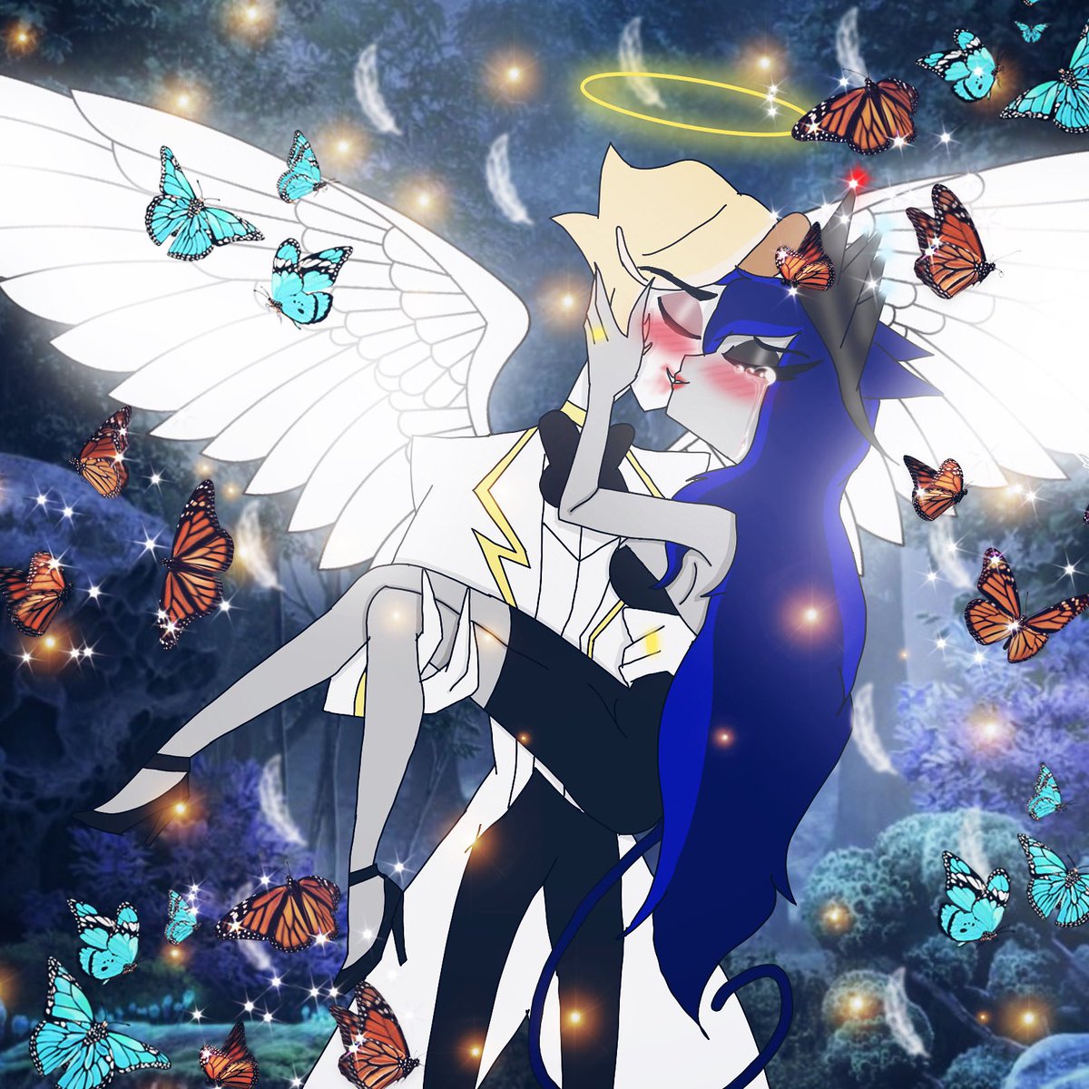 Wing fly a Michael Archangel X Queen Xot Devil wow is So Beautiful to butterfly pretty good eye cry heart kiss you huge cute this aww you.
🥺😭❤️🦋

#MichaelArchangel #xotdevil #hazbinhotelfanart #helluvabossOC #hazbinhotelOC #HelluvaBossFanart #HazbinHotel #HelluvaBoss