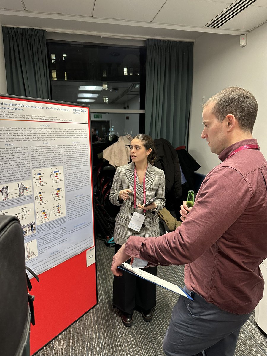 Paul Strutton (@strutton_paul) on Twitter photo Medical Biosciences graduate Lara presenting her BSc project work at the Neurophysiological Bases of Human Movement conference on trunk muscle activity using a tilt table which could have implications for rehabilitation of ICU patients.
<a href="/ThePhySoc/">The Physiological Society</a> <a href="/MSkLab1/">MSk Lab</a>
<a href="/ImperialSandC/">Surgery and Cancer</a> Medical Biosciences graduate Lara presenting her BSc project work at the Neurophysiological Bases of Human Movement conference on trunk muscle activity using a tilt table which could have implications for rehabilitation of ICU patients.
<a href="/ThePhySoc/">The Physiological Society</a> <a href="/MSkLab1/">MSk Lab</a>
<a href="/ImperialSandC/">Surgery and Cancer</a>