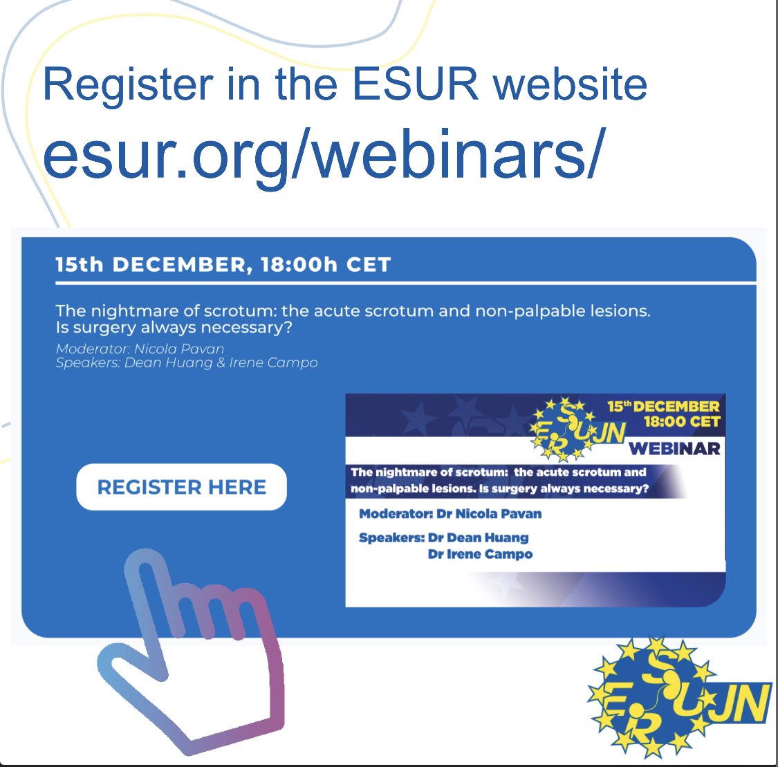 Hi Everyone!!! Are you having nightmares with scrotal US? Don’t panic!!! 
Register for this webinar 👇🏻
As usual, quality educational content ⭐️⭐️⭐️

esur.org/webinars/