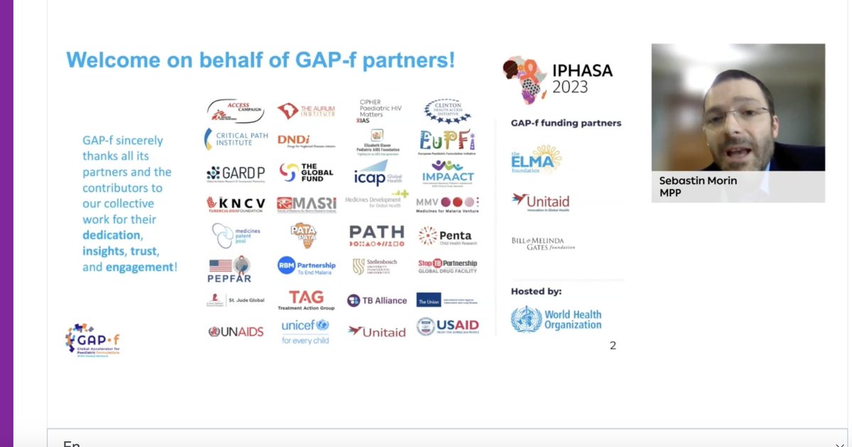 @GAP_f_Network @CHAI_health @EGPAF @teampata @PEPFAR @WHO #IPHASA2023 #BetterMeds4Kids 👇🏾 🎙️Fatima Tsiouris of @EGPAF & 🎙️ MPP's @Seb_Morin_GVA representing @GAP_f_Network partners kick off the meeting. The Global Accelerator for Paediatric Formulations Network (GAP-f) is a @WHONetwork that was created to respond to the paediatric