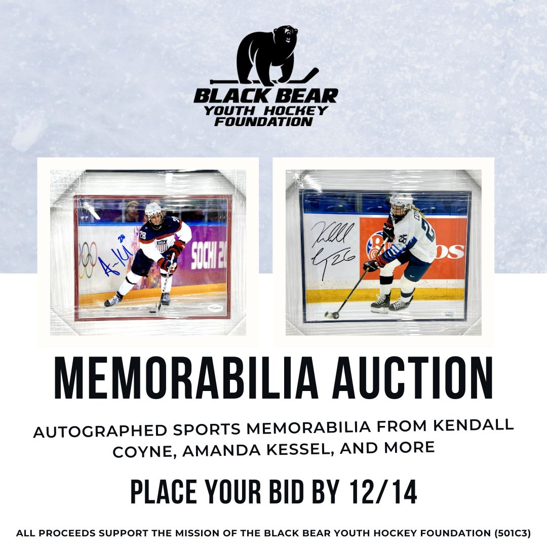 Looking for a last minute holiday gift? Bid on autographed memorabilia from USAWNT Kendall Coyne, Amanda Kessel, and more!

fans.winwithdash.com/event/656dfd27…

All proceeds support the mission of Black Bear Youth Hockey Foundation (501c3)