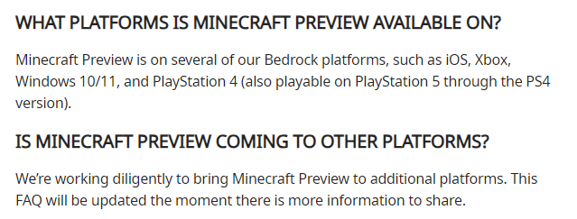 Minecraft Preview FAQ