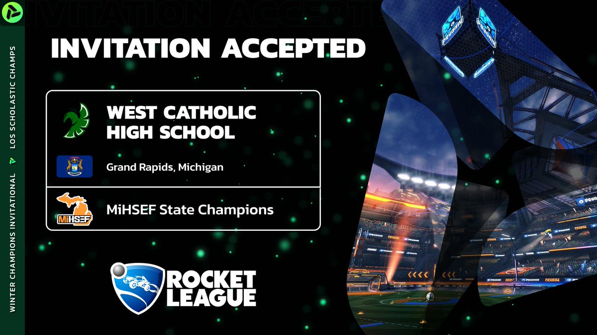 Welcome @GRWCesports to the National Champions Invitational!

West Catholic won the #RocketLeague @MiHSEF State Championship to earn a seat at the National #Scholastic Tournament!

We look forward to seeing them compete against other #Champions on December 17th #LeagueOS