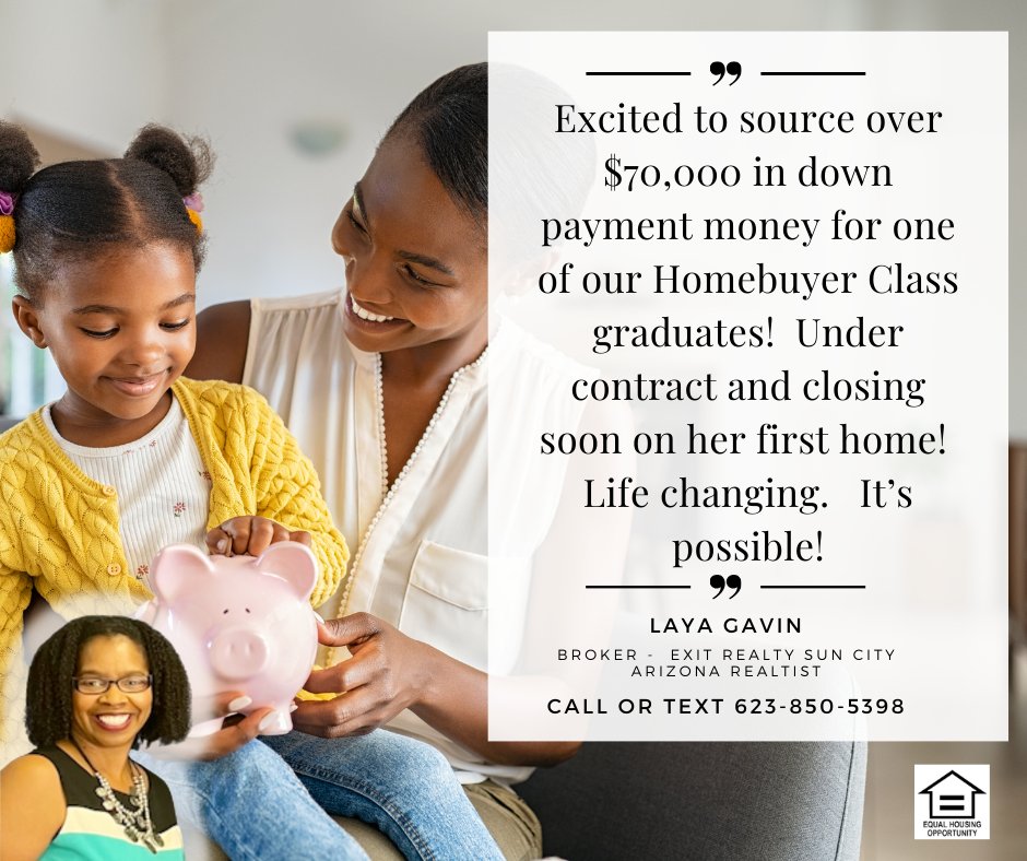 🗣 Down Payment Resources ARE AVAILABLE

☎️ Calling all aspiring homeowners! 📞🏡

It's time to #fireyourlandlord and start securing your future! 🔥

Laya Gavin, Lady Broker 
☎️ Call or Text: 623-850-5398

#financialliteracy  #homebuyer #firsttimehomebuyerprograms #grant
