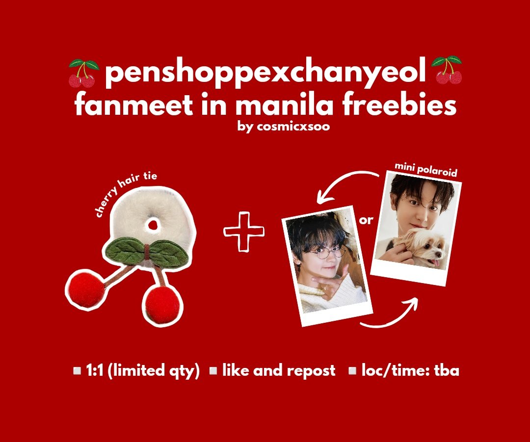 cosmicxsoo's tweet photo. penshoppe x chanyeol fanmeet in manila freebies by @cosmicxsoo ˎˊ˗

🍒 like and rt to spread 
🍒 follow is optional
🍒 just approach nicely 
🍒 show this post to me on dday

#PENSHOPPExCHANYEOL
#CHANYEOL #찬열 https://t.co/b8RnaeTjhY