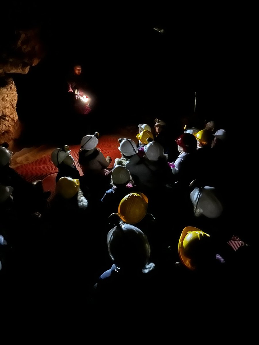 Y3 showing us how brave they are in the Palaeolithic cave at @CreswellCrags! We even turned our torches off to see what it would have been like in the Stone Age 🦣 @sfsmtweets