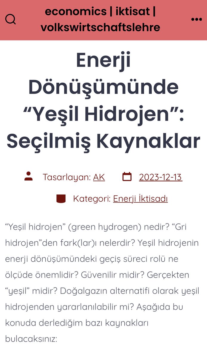 'Enerji Dönüşümünde 'Yeşil Hidrojen': Seçilmiş Kaynaklar'
aykut.kibritcioglu.com/blog/2023/12/1…

#YeşilHidrojen #GreenHydrogen