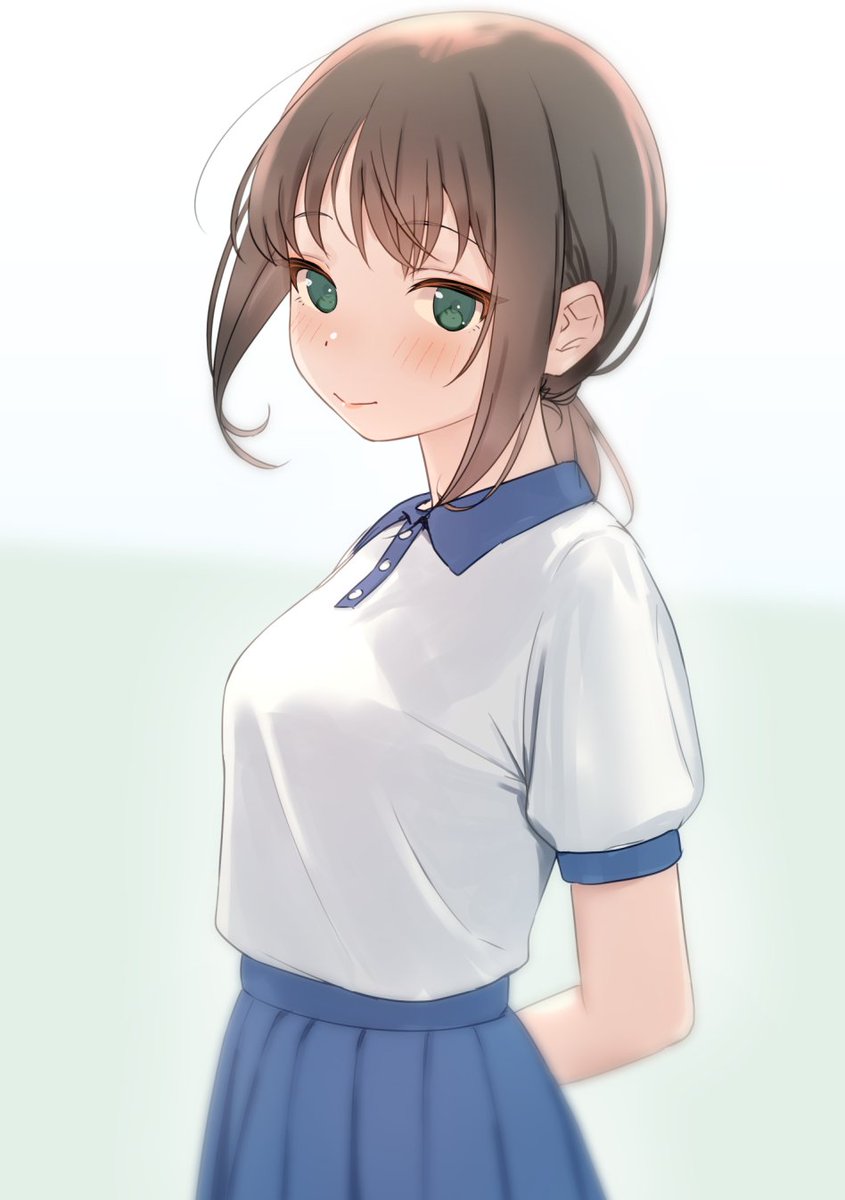 fubuki (kancolle) 1girl solo skirt shirt blue skirt green eyes low ponytail  illustration images