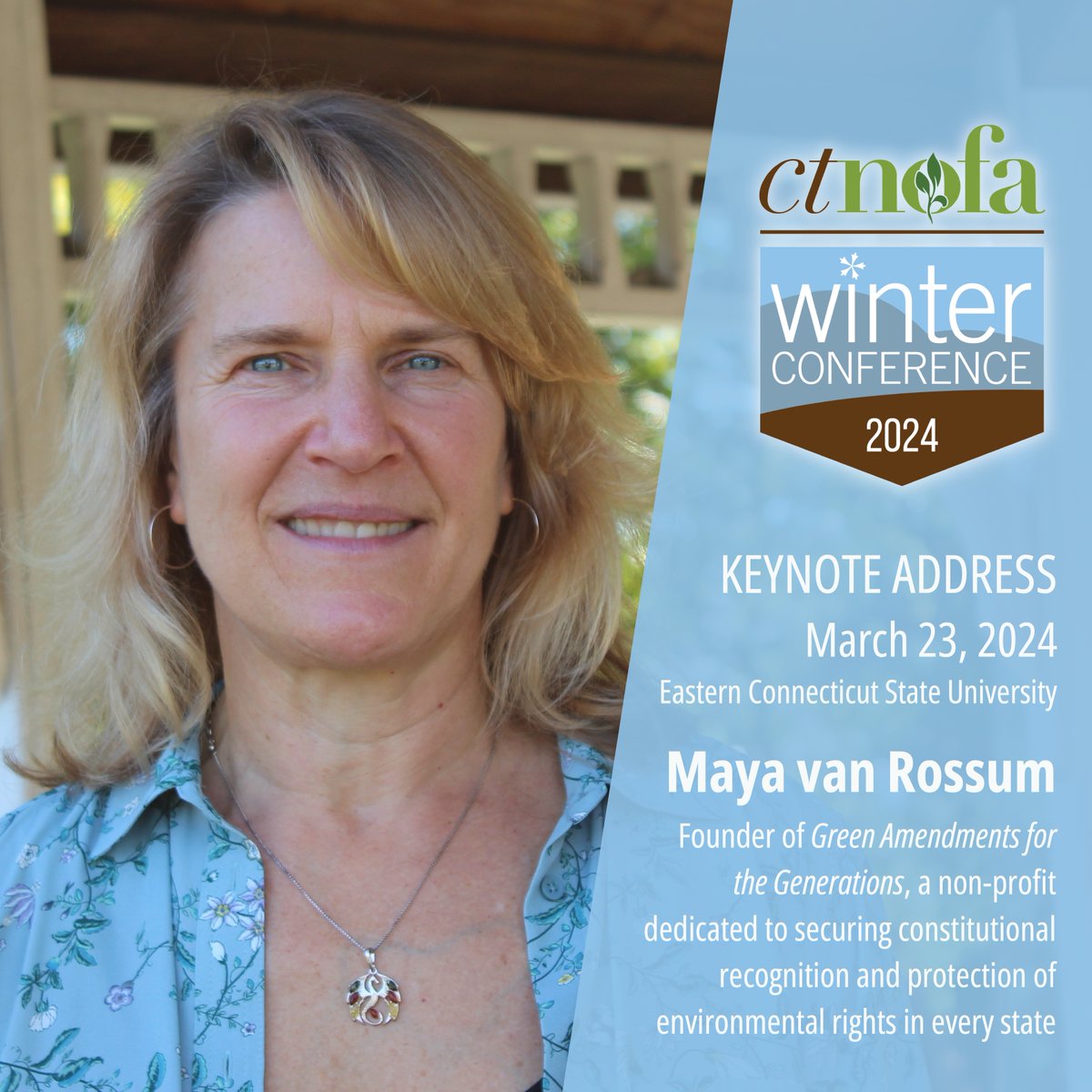 We're excited to announce that the keynote speaker for the 2024 winter conference will be Maya van Rossum, founder of@GreenAmendments. Save the date - March 23, 2024, and register to join us. ctnofa.org/winter-confere…