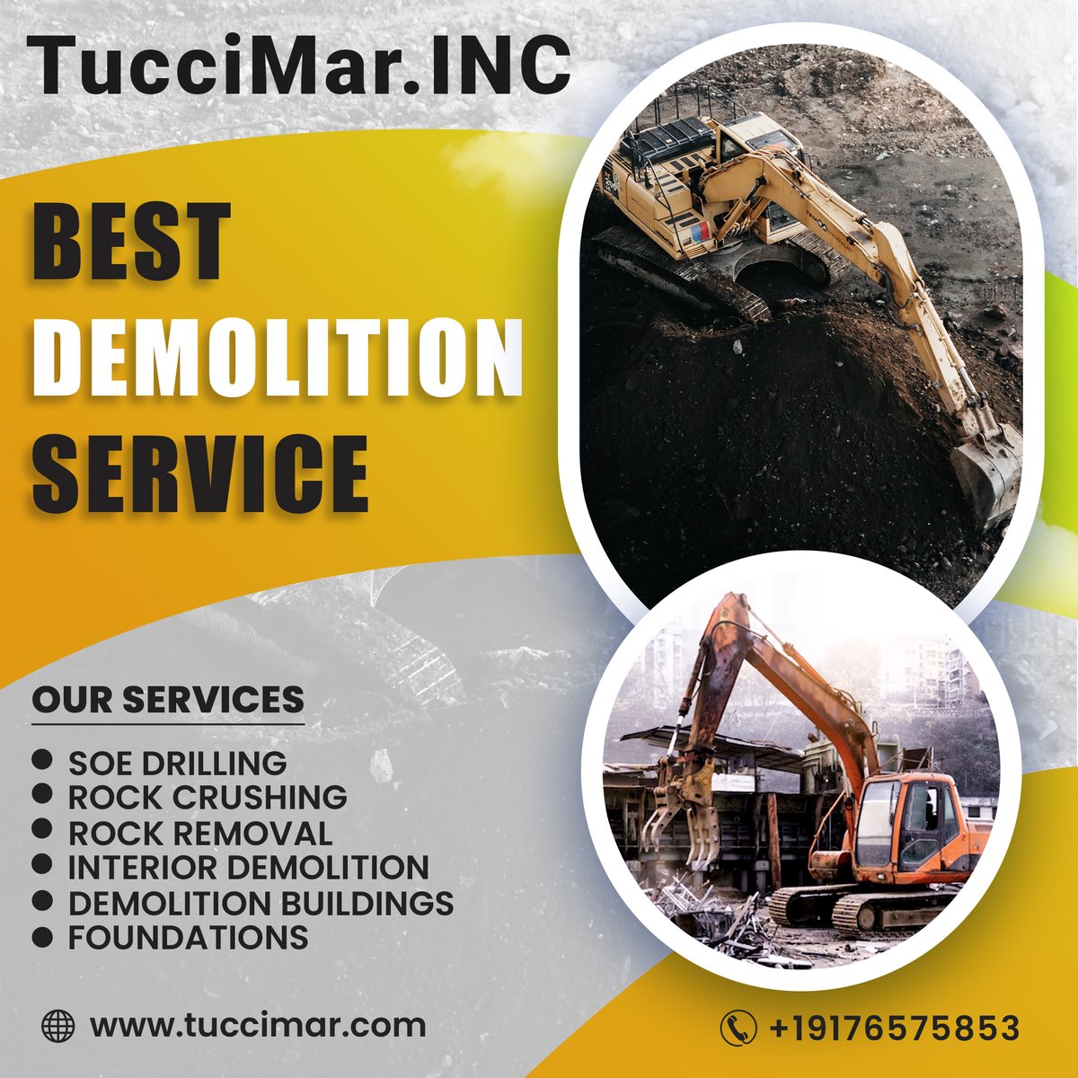 tuccimarinc's tweet image. Demolition with Precision: Tuccimar at Your Service! When it comes to tearing down barriers, we&apos;re the experts you can trust.

Visit Us :- tuccimar.com

#TuccimarDemolition #DemolitionExperts #PrecisionDemolition #SafetyFirst #NewBeginnings #TrustedServices