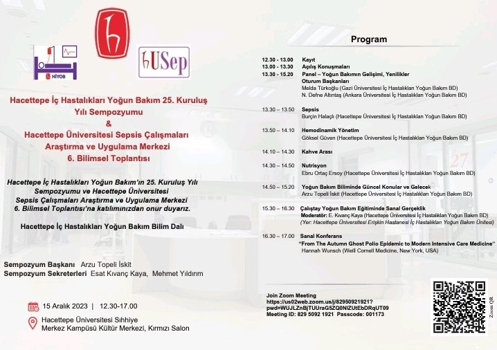 Hacettepe Üniversitesi İç Hastalıkları Yoğun Bakım Bölümümüzün 25. Kuruluş Yıldönümü nedeni ile düzenlediğimiz sempozyuma ilgilenen herkesi bekleriz.