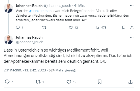 Servicetweet für von Rauch wegen ihrer Kritik an seinem Durchseuchungskurs geblockten Risikopatient*innen und Allies: 
Habemus Vertrag mit Pfizer, die Apothekerkammer ist schuld. Keine Selbstkritik, keine genauen Zahlen, keine Worte des Bedauerns an jene, die grad leer ausgehen.