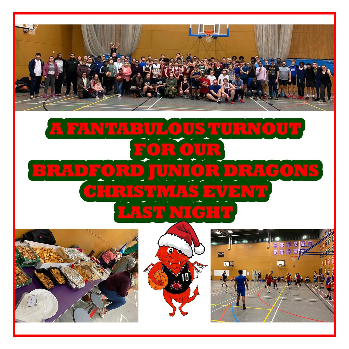 Many Thanks to everybody who attended our Bradford Junior Dragons Christmas Event last night. We had a fantastic evening of Basketball Fun and, of course, Food. A great night was had by all. #FutureStars #BradfordJuniorDragons #Basketball #OneClubOneFamily