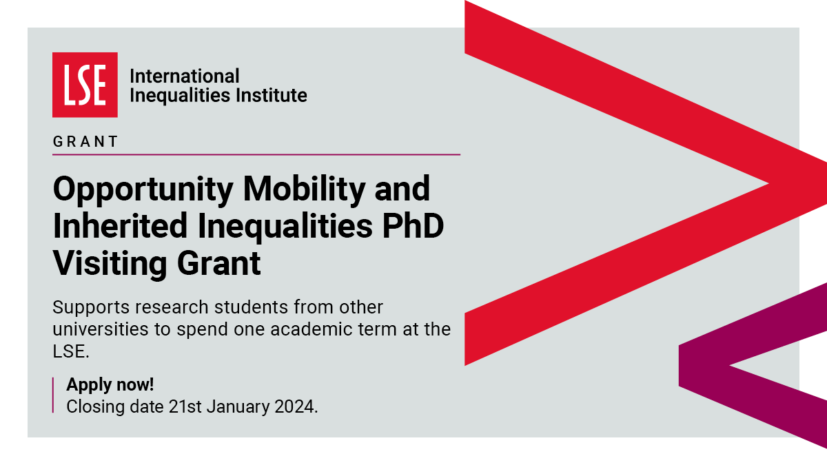 📢 Attention researchers! Apply for the Opportunity Mobility and Inherited Inequalities PhD Visiting Grant, offering external students a chance to study at LSE. Gain access to facilities, supervision, and academic contacts. ⏰ Deadline: 21st Jan 2024 🔗 ow.ly/gL4F50QhZXm