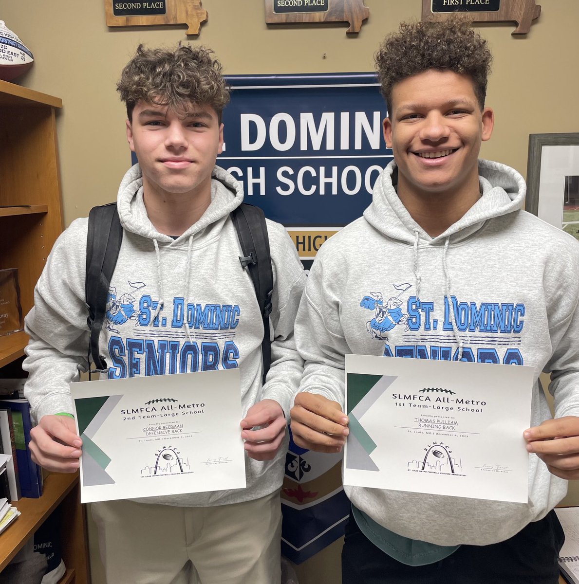 Congratulations to Connor Beerman (DB) and Thomas Pulliam (RB) on being selected to the St. Louis Metro Football Coaches Association’s 2023 All-Metro team! They were selected to the Large School division of Class 5/6 size teams from IL and MO in the area.