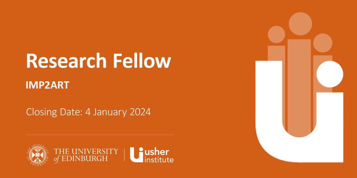 Join us! We are #hiring here at the Usher Institute. #Vacancy: Research Fellow @IMP2ART Closing date: 04 Jan 2024 Further details: buff.ly/3Ccfeuh