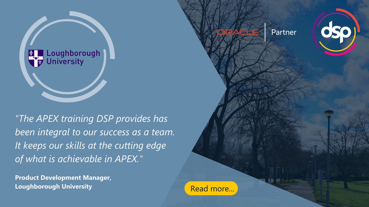 dsp_uk's tweet image. Learn how DSP provided Loughborough University with Oracle APEX training for their development staff, which resulted in increased value, ROI, and the most advanced knowledge of APEX’s capabilities.

Read now: bit.ly/46TJWGp

#OracleAPEX #APEX #orclapex #Oracle