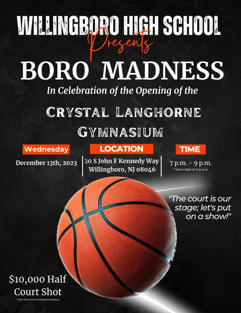 Attn Chimera Community:

Join us for an exciting event this Wednesday, December 13th, at 7 p.m., as we unveil the new Willingboro High School Gymnasium named after former student and Champion Crystal Langhorne. Please see the flyer for more information.