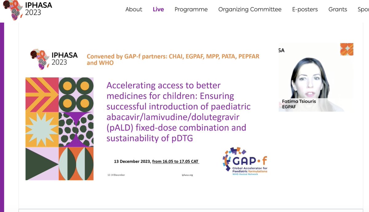 #HappeningNow #IPHASA2023 | Join us & @GAP_f_Network partners (@CHAI_health, @EGPAF, @teampata, @PEPFAR, @WHO) as we explore accelerating access to #BetterMeds4Kids👦🏽 Watch Live Here👇🏽 iphasa.org/live-room-1/