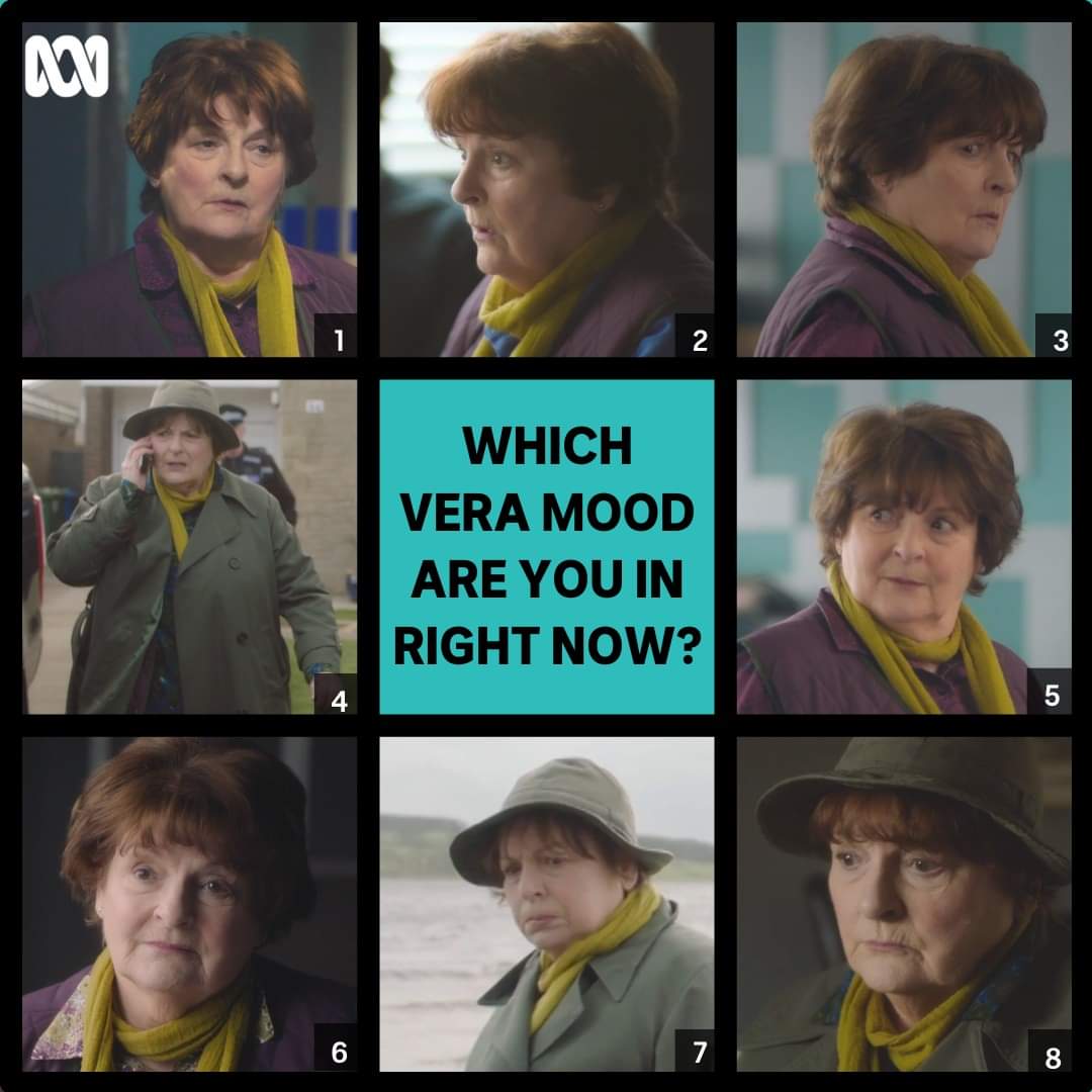 Which #vera mood are you in? I'm about a 5... pretty good, pet. #detectivetv #britishdetective