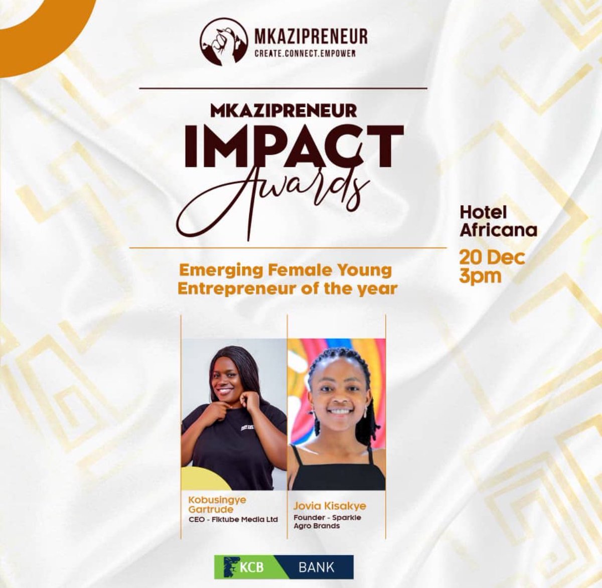 Introducing two phenomenal young women entrepreneurs inspiring a new era of entrepreneurship 

@JoviaKisaakye of @EcobedBiotech 
@trudykofficial of @fiktube 
 
Keep going ladies! 🎊🎊

@kcbbankug #mkaziawards2023