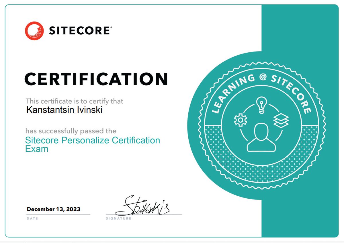 devpartnerbiz's tweet image. Day 60 of #60DaysOfSitecore marks my certification as a proud #Sitecore #Personalize Developer! 🚀 
🌟Thrilled to achieve this milestone on my #100DaysOfCode pattern.
#DeveloperCommunity