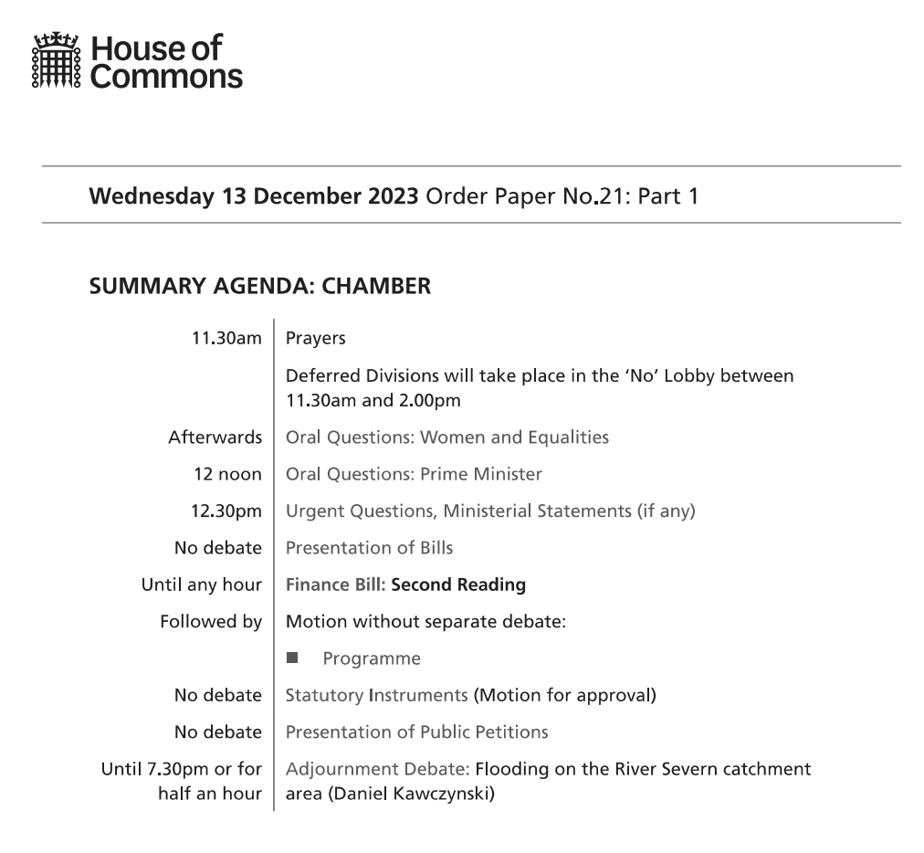 The House of Commons sits from 11.30am today. Find out what’s on: commonsbusiness.parliament.uk/Document/83585… The #OrderPaper is published each sitting day and lists the business of the House. Follow the Chamber in real time: now.parliament.uk