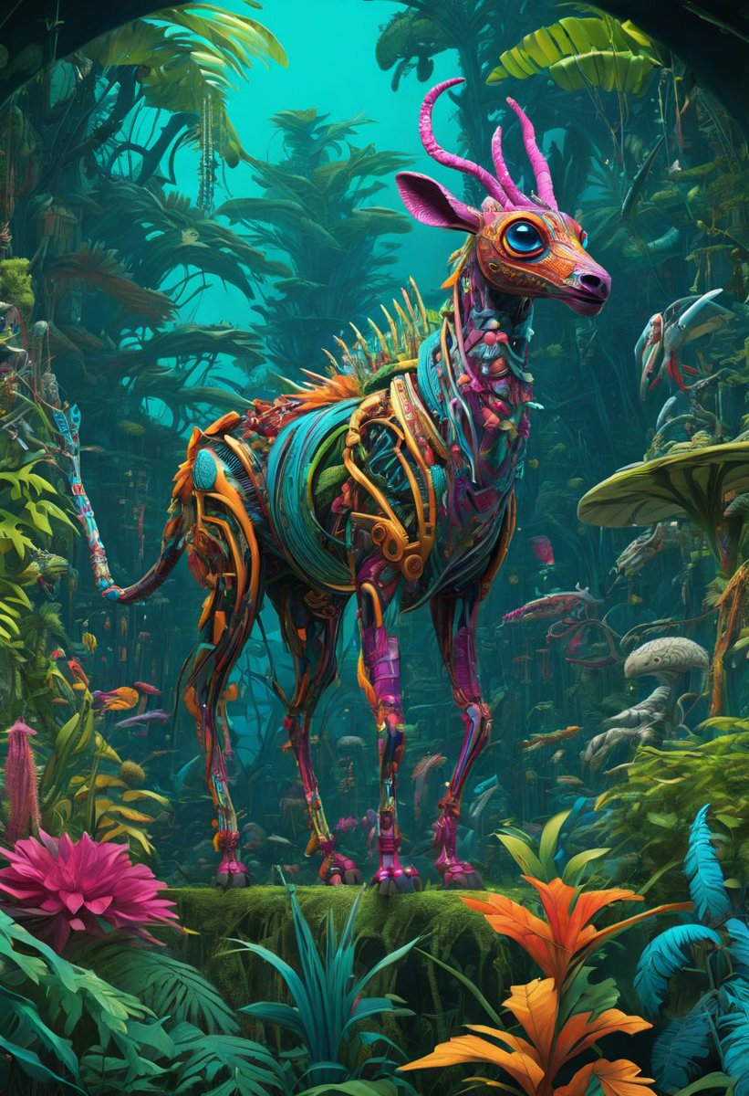 Incredible Prompt share ⚓️
'Future genetic engineering will incorporate living organisms into its work of art, Covered by fauna, flora. Alebrije, Masterpiece, hyper HD, Axonometric view, jungles. Cyberpunk'