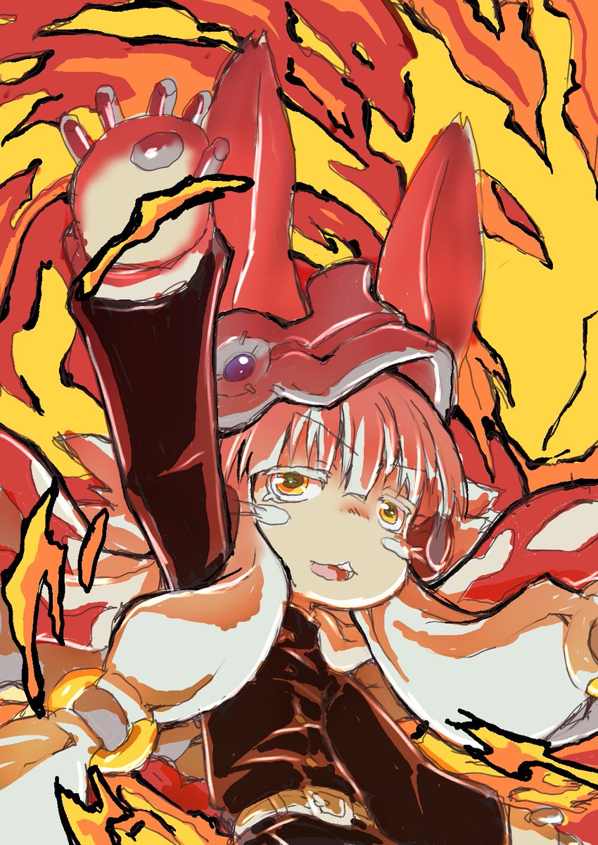 nanachi (made in abyss) 1other animal ears solo furry horizontal pupils fire fake horns  illustration images