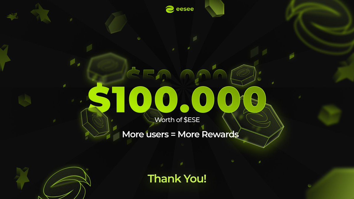 📣 Big news from eesee's testnet! 

We decided to increase the reward pool!

💰 New Testnet Reward Pool -> $100.000 in $ESE &amp; NFTs

As our user base continues growing rapidly, we see it as a clear sign of eesee's accelerating success and market appeal. 

Thus, more users = more