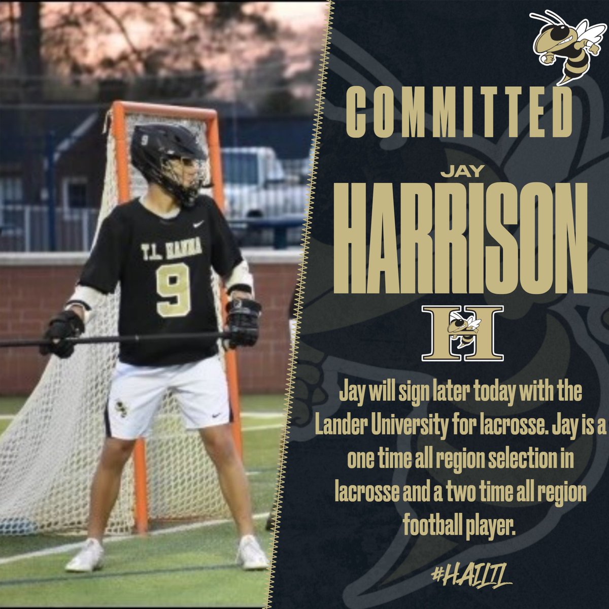 Congrats to Senior Jay Harrison on his committment to play lacrosse at Lander University. Jay is a one time all region selection at TL Hanna in  lacrosse and a two time selection in football. Earlier this year he was named Anderson TD Club Defensive Player of the Year @tlhanna_ad