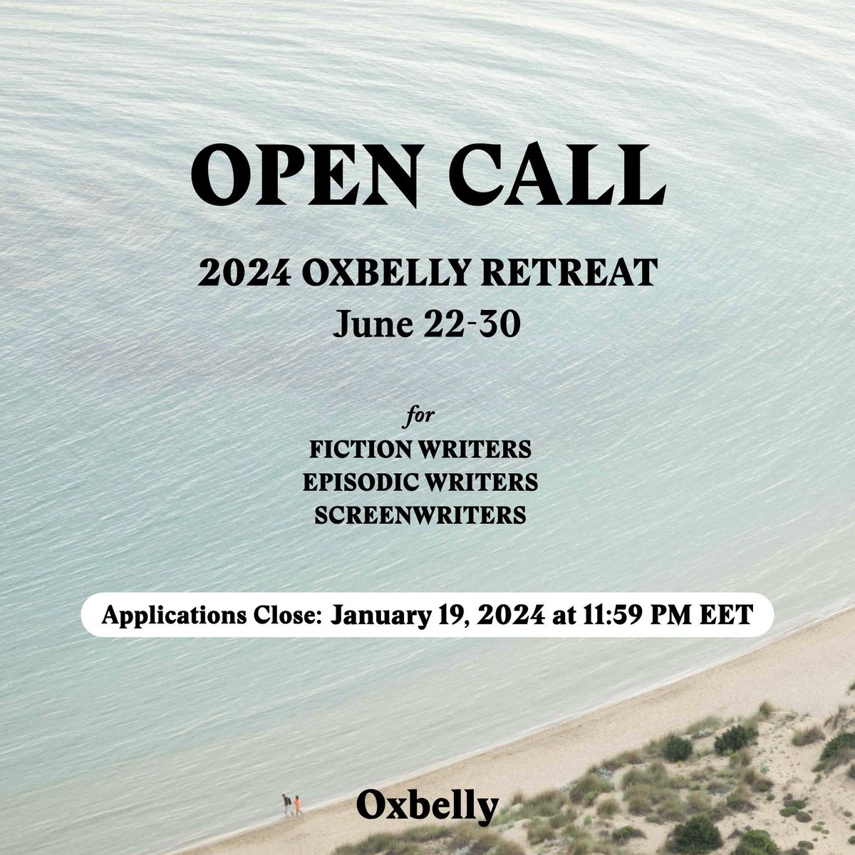 Applications for the 2024 Oxbelly Retreat, inclusive of the Fiction Writers, Episodic Writers, and Screenwriters programs, are now open for Greek and international applicants. The program has no cost to apply and all expenses for fellows are covered oxbelly.com