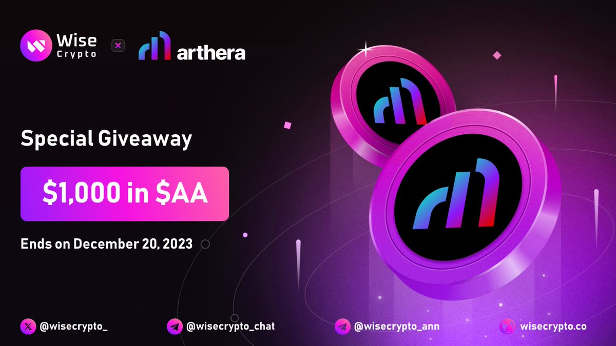 Wise Crypto (@wisecrypto_) on Twitter photo 🥳 Wise Crypto X Arthera #Giveaway
🏆 Prize Pool - $1,000 in $AA
To Enter
✅ Follow <a href="/WiseCrypto_/">Wise Crypto</a> & <a href="/artherachain/">Arthera Chain</a>
✅ RT & Tag 3 Friends
✅ Complete #Gleam gleam.io/sbVJA/arthera-…
#Airdrop #Giveaways #Crypto #Airdrops #BTC #AA 🥳 Wise Crypto X Arthera #Giveaway
🏆 Prize Pool - $1,000 in $AA
To Enter
✅ Follow <a href="/WiseCrypto_/">Wise Crypto</a> & <a href="/artherachain/">Arthera Chain</a>
✅ RT & Tag 3 Friends
✅ Complete #Gleam gleam.io/sbVJA/arthera-…
#Airdrop #Giveaways #Crypto #Airdrops #BTC #AA