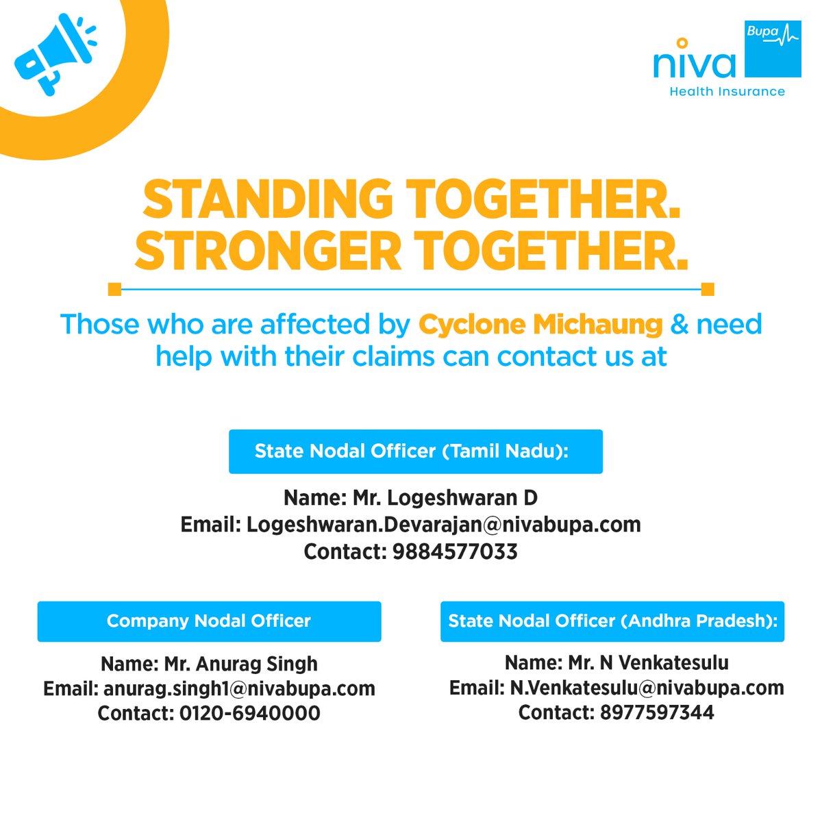 Niva Bupa stands by those affected by Cyclone Michaung. We stand united with our customers, offering a hassle-free claim process to assist and alleviate stress during this period of recovery.