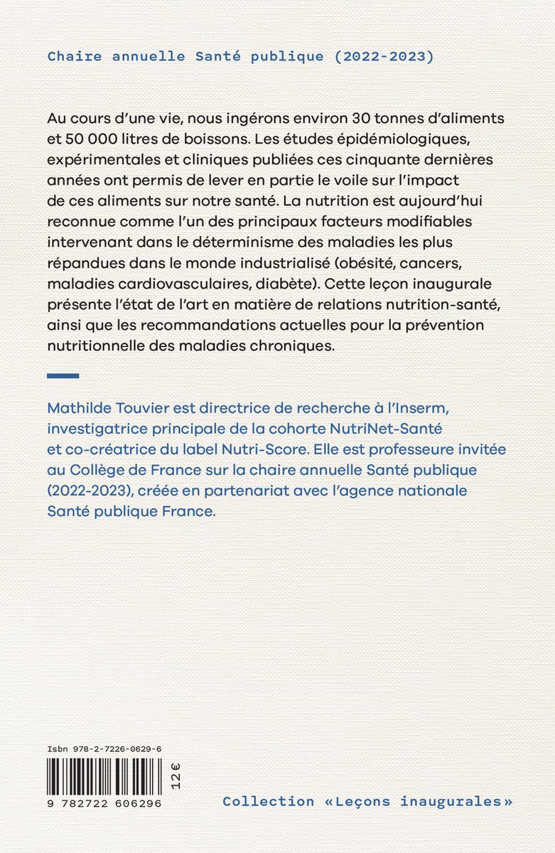 [#Parution] La leçon inaugurale de Mathilde Touvier, “Rôle de la #nutrition dans la #prévention des #maladies chroniques. Un enjeu de #SantéPublique”, @EditionsCdF, est désormais disponible en librairie 📚 college-de-france.fr/fr/actualites/… #santé @cdf1530 @lcdpu