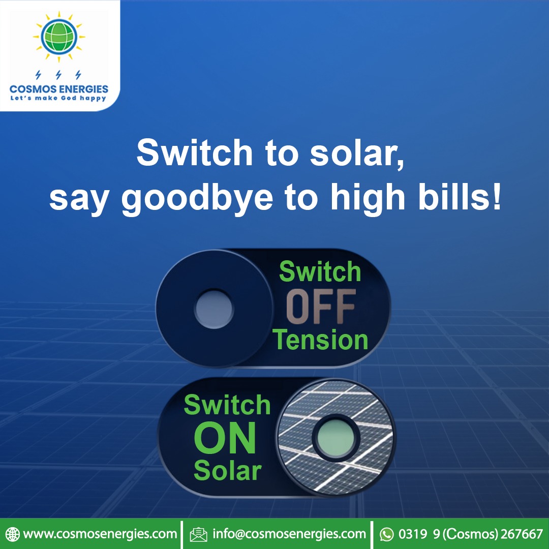 Switching to solar: the ultimate goodbye to high bills! 

#CosmosEnergies #solarcompany #solarsolutions #solarbenefits #Karachi #FreeElectricity #LoadSheddingSolutions #zeroelectricitybill #SmartInvestment #SaveOnBills #highelectricbill #ElectricityBill #GoodbyeHighBills