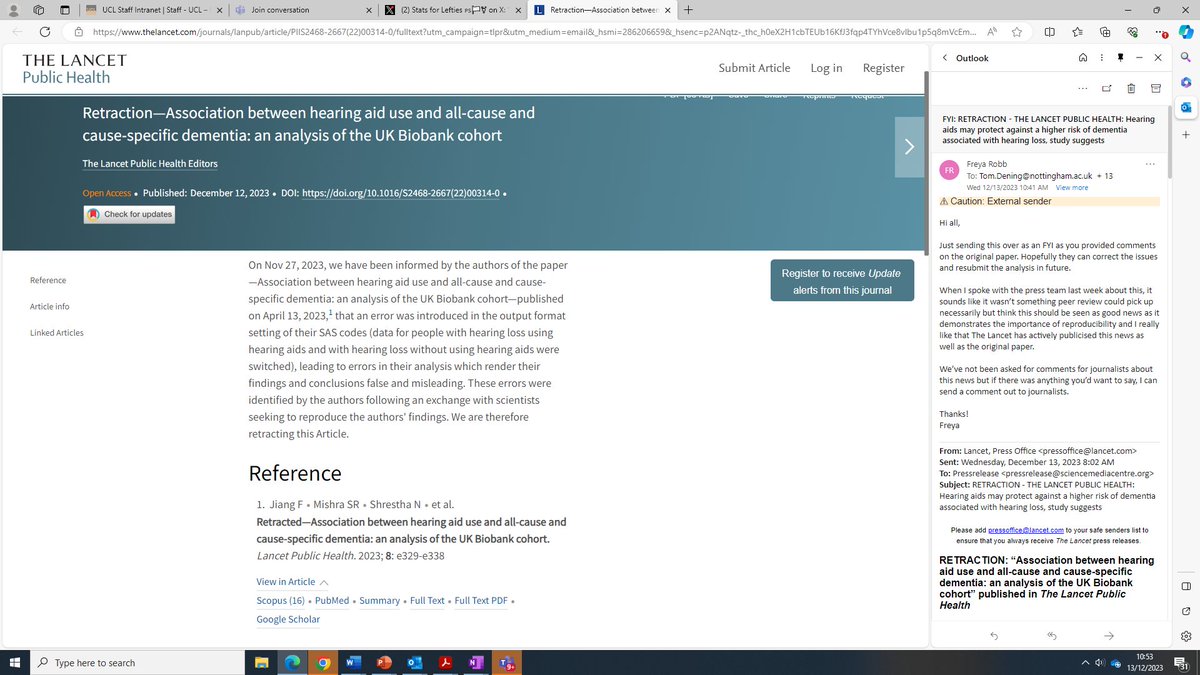 Ooof. Lancet retracts recent paper suggesting association between hearing aid use and dementia.