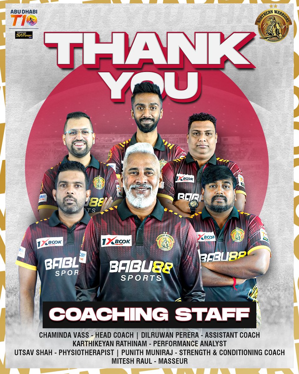 Heartfelt thanks to the Northern Warriors coaching staff for their invaluable contributions in mentoring and guiding the team to excellence 🙏 #NorthernWarriors #AbuDhabiT10