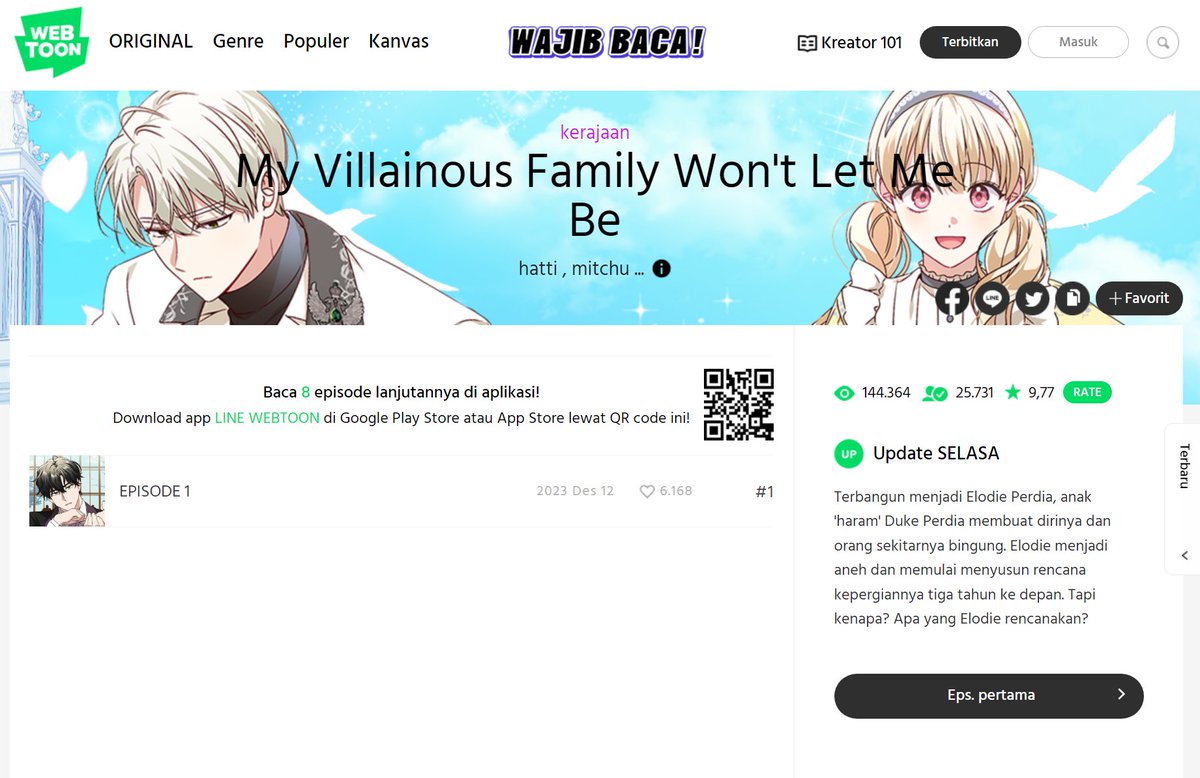 라인 웹툰 인도네시시아 서비스에서 <악당 가족이 독립을 반대한다>가 <My Villainous Family Won't Let Me Be>라는 제목으로 런칭되었습니다!😍 매주 화요일! 잘 부탁 드립니다!

Every Tuesday! i look forward to!
🔗webtoons.com/id/romantic-fa…

#악당가족이독립을반대한다 #악가독